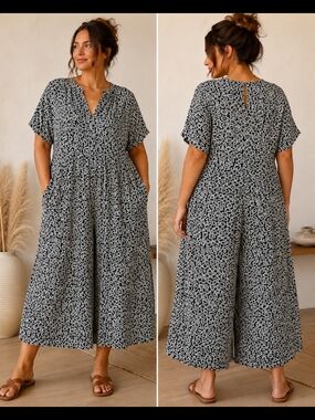 Plus Floral Print Black & White Jumpsuit